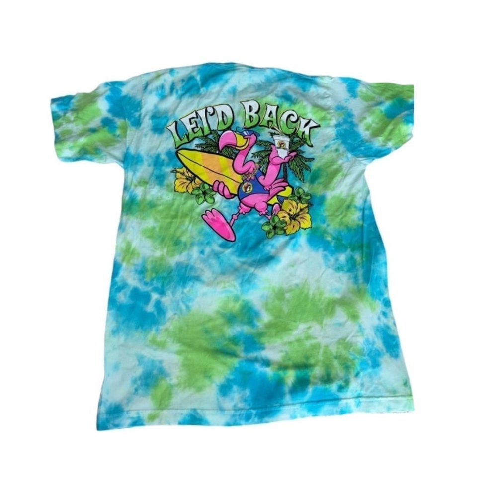 Buc-ees Mens  Blue Green Tie Dye Lei'd Back Hawaii T-shirt